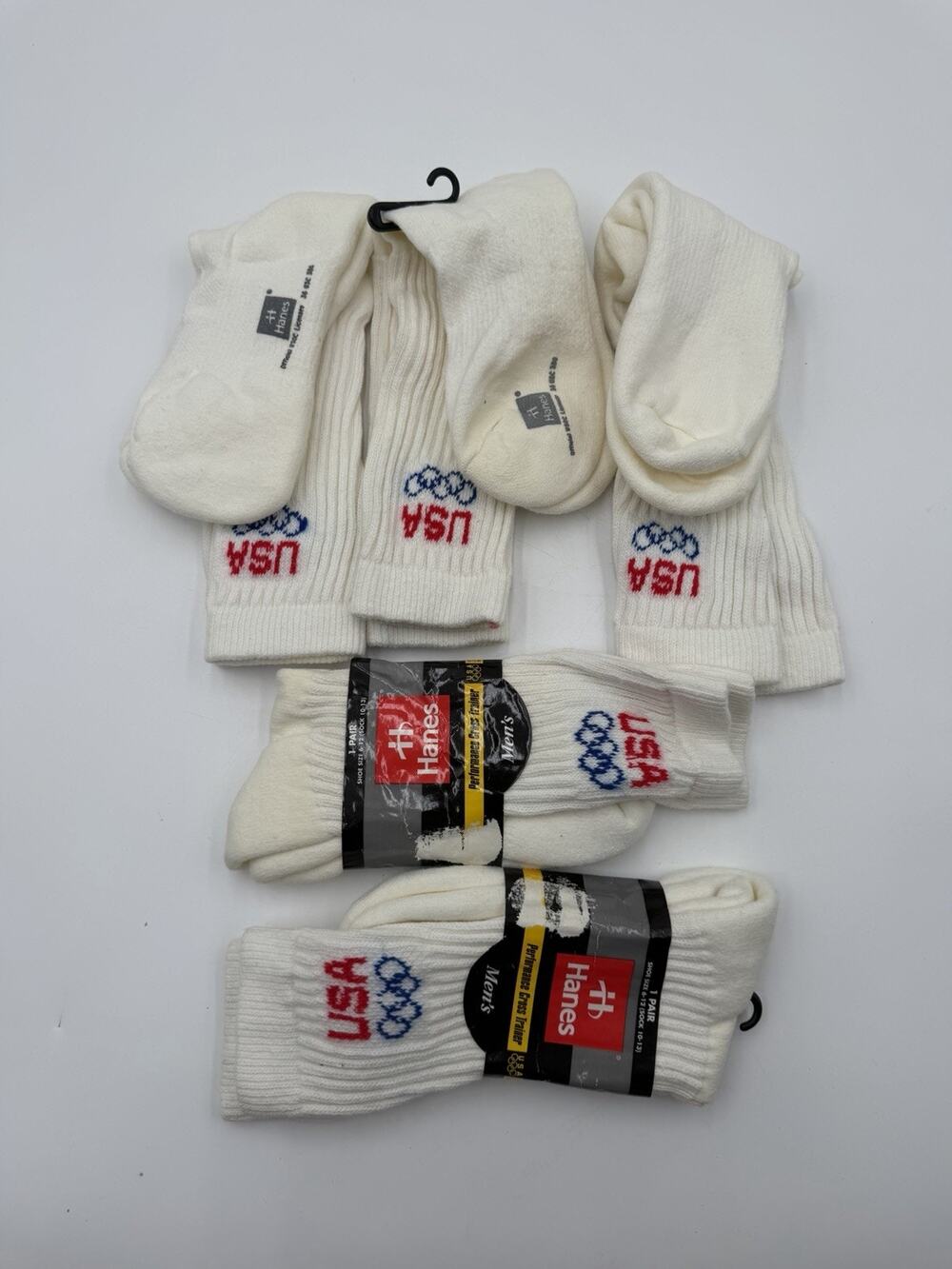 Vintage USA Olympic Crew Socks Lot of 5 NOS Hanes White Athletic Socks New